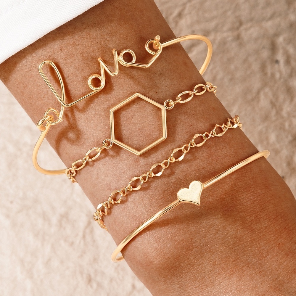 *KYLA* 4-Pc Gold Heart x Love Fashion Bracelet Set
